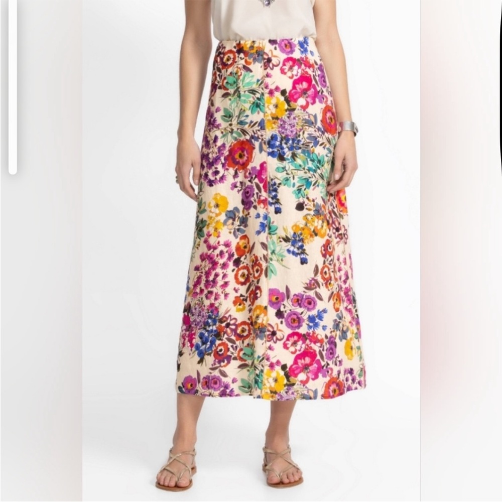 NWT Johnny Was Floral Linen Midi Skirt Evalon new colorful